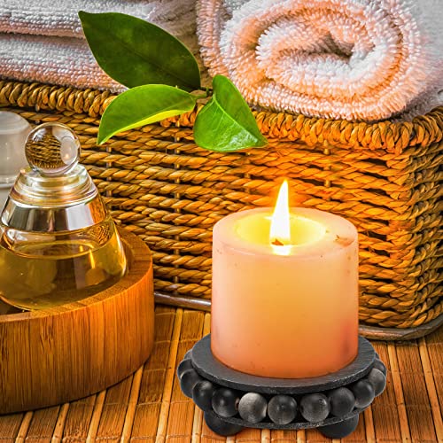 2 Pcs Wooden Risers for Displays Round Wood Riser Distressed Wood Risers Farmhouse Pedestal Display Stand Rustic Pedestal Stand Decor Beaded Display Risers for Tiered Trays Home (Black, 3.94 Inch) Yookeer