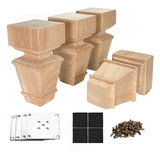 5 Inch Wooden Furniture Legs with Mounting Plates Screws Set of 4 Solid Wood Unfinished European Style Replacement Furniture Feet for Couch Cabinet Aiminjey