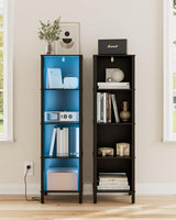 Apetaccat Bookshelf with LED Lights, Modern 4-Tier Bookcase, Open Storage Book Shelf, 11 × 14.2 × 50.4 Inches, Small Narrow Bookshelves for Living Room, Home Office, Bedroom, Black Apetaccat