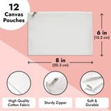Juvale 12-Pack Bulk Blank Canvas Zipper Pouch Set, 8x6 Canvas Pencil Pouch with Zipper for Cosmetic & DIY Crafts, Pens, Markers, Scissors, Makeup Brushes, Lip Gloss, Hair Clips Juvale