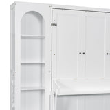 Elegant Queen Size Murphy Bed with Shelf, Side Cabinets, Drawers and LED, Cabinet Folding Wall Bed with Desk Combo Perfect for Guest Room, Office (White-2) Quarte