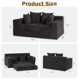 Convertible Sofa Bed, 3 in 1 Loveseat Folding Couch Bed Foldable - Chaise Lounge Chair & Floor Futon Sleeper, Corduroy Pull Out Sofa Bed with 4 Pillows for Living Room, Black cidludto