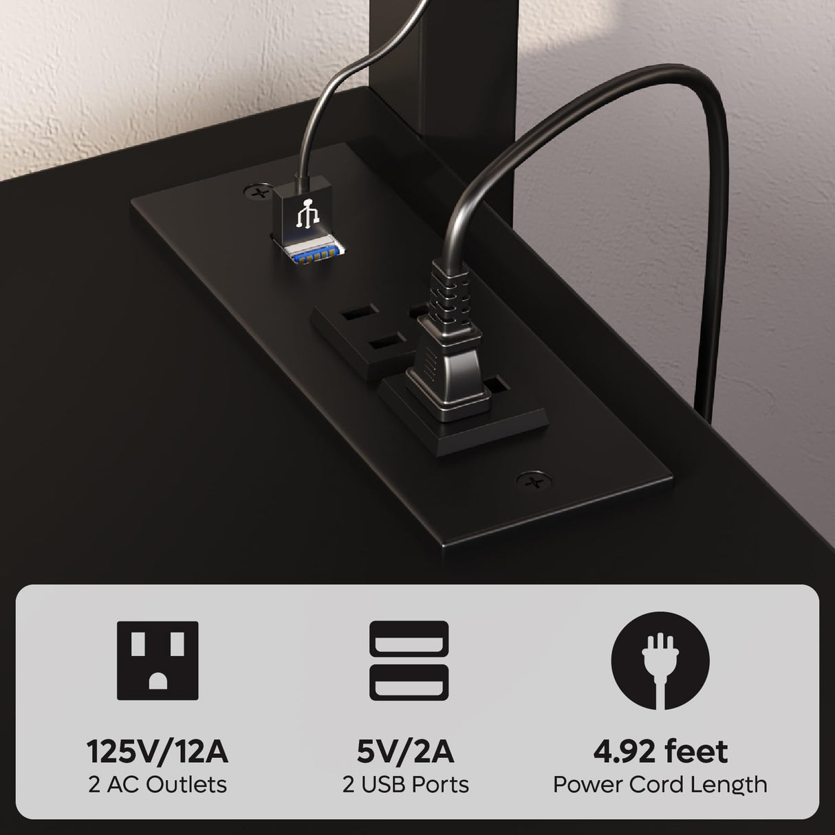 Bestier Bakers Rack with Power Outlet, Height-Adjustable 45" to 55" Kitchen Microwave Stand with Storage Cabinet, Coffee Bar Cabinet with LED Light, Kitchen Stand with 10 S-Hooks (Black) Bestier