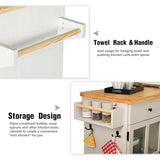 UNDUSLUY Rolling Kitchen Island with Storage on Wheels, 37.4" Island Table for Kitchen with 2 Drawers, Adjustable Shelves, Towel & Spice Racks, Solid Pine Top - Warm Beige UNDUSLUY