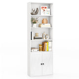 Tangkula Tall Bookcase with Doors, Farmhouse 71" H Freestanding Bookshelf with 6 Shelves & 2-Door Cabinet, Display Shelf with Adjustable Shelf for Living Room Study (White, 71") Tangkula