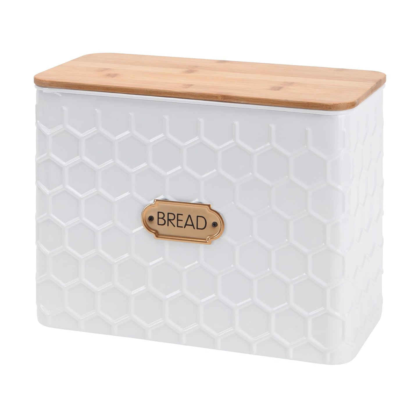 NIKKY HOME Extra Large Space Saving Farmhouse White Bread Box With Bamboo Lid - Holds 2 Loaves - Vertical Breadbox Bread Storage Bin Holder for Kitchen Countertop, Honeycomb Embossed Pattern