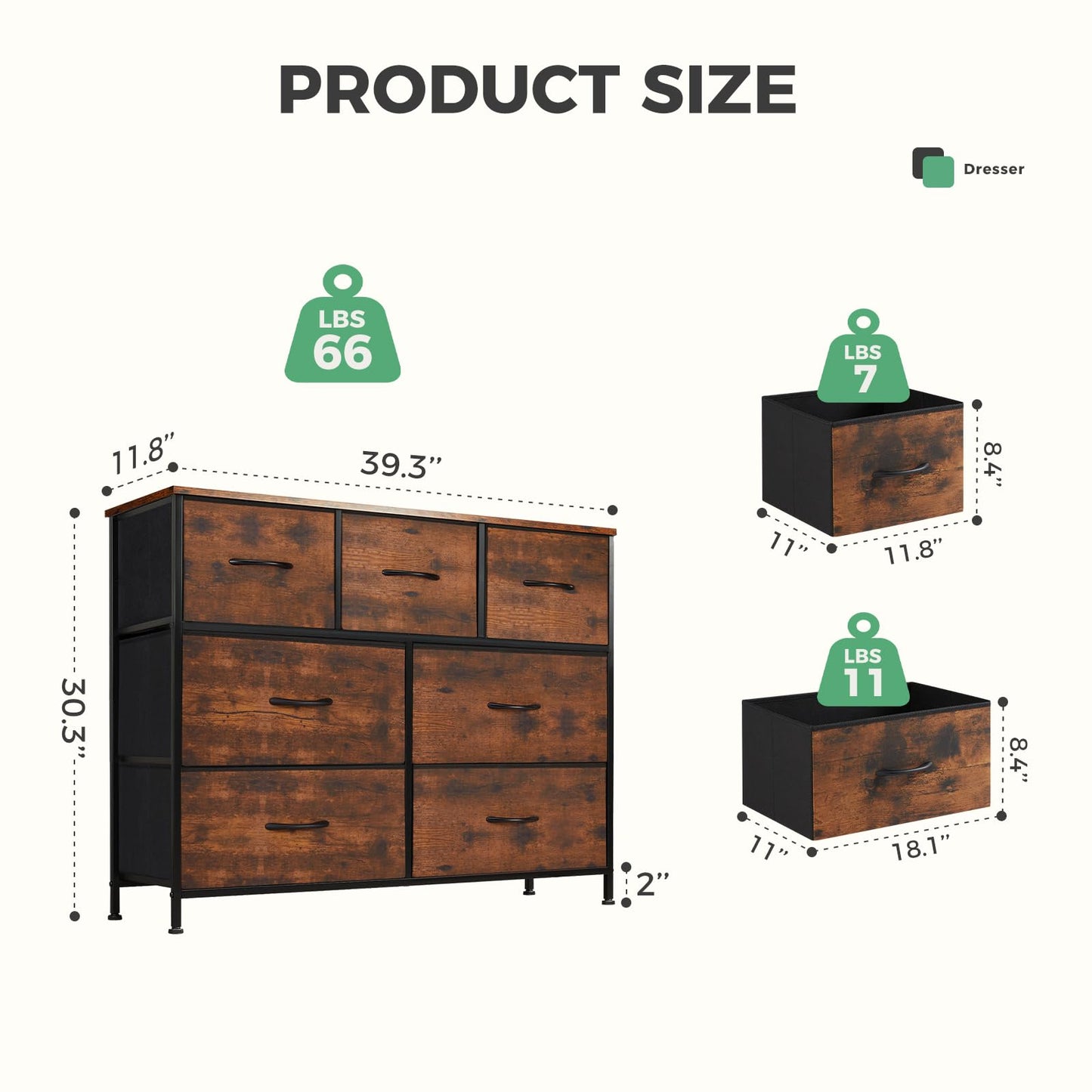 DUMOS Dresser for Bedroom with 7 Drawers, Storage Organizer Units Furniture, Chest Tower TV Stand with Fabric Bins, Metal Frame, Wooden Top for Nursery, Living Room, Kidsroom, Closet, Brown - WoodArtSupply