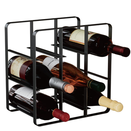 Buruis 9-Bottle Metal Wine Rack, Freestanding Holder Organizer for Red and White Wine, Kitchen Countertop, Pantry, No Assembly Required, Black Buruis