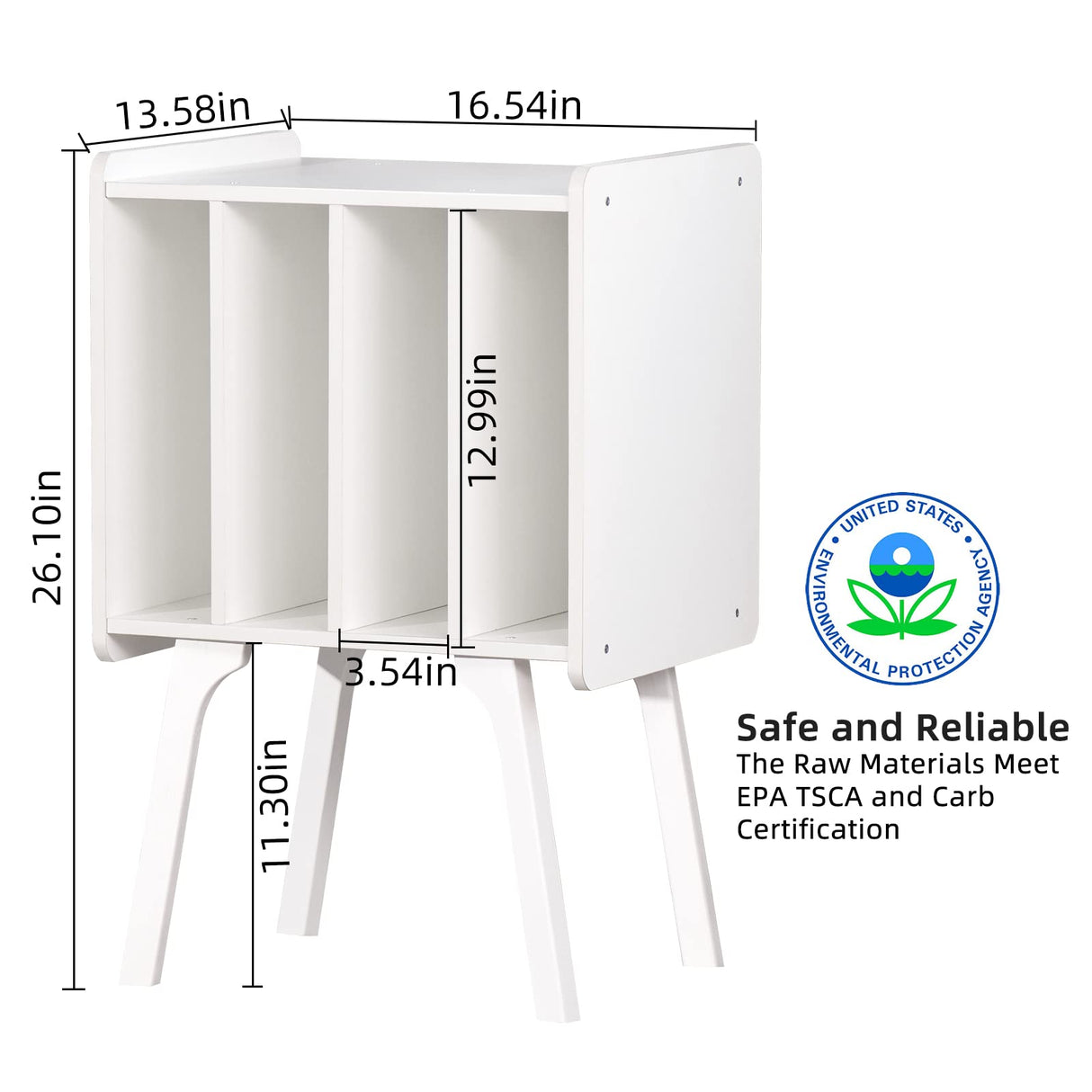 LELELINKY Record Player Stand,Vinyl Record Storage Table with 4 Cabinet Up to 100 Albums,Mid-Century Modern Turntable Stand with Wood Legs,White Vinyl Holder Display Shelf for Bedroom Living Room LELELINKY