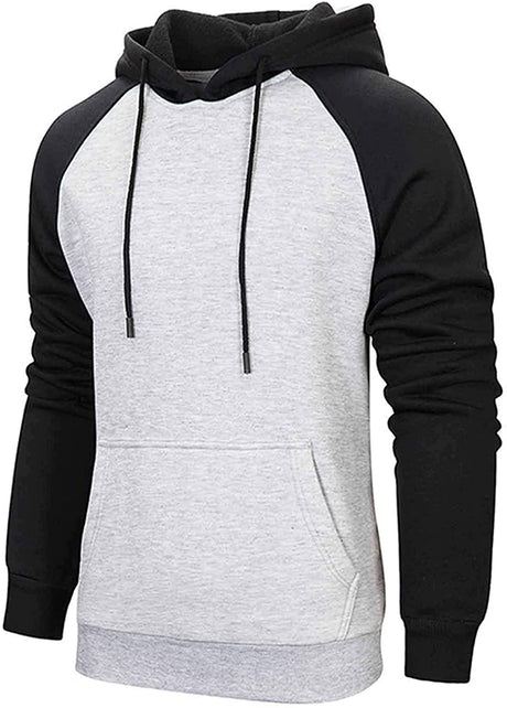 Wielsscca Mens Hoodies Patchwork Pullover Color Block Sweatshirts Casual Drawstring Tops with Pocket Light Gray XL Wielsscca