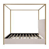 JIJIWANG Modern Luxury Metal Canopy Bed with Tall Upholstered Headboard and Gold Four Poster, No Box Spring Needed, King,Beige JIJIWANG