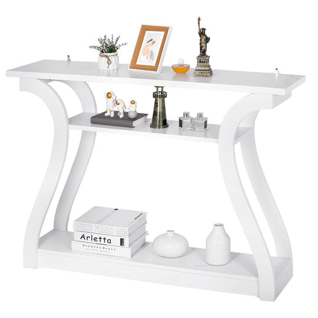 ZenStyle Wood Console Table with Curved Legs and Shelf, 3 Tier Modern Accent Sofa Table for Entryway, Living Room, Hallway, 47 in Wide, Easy Assembly (White) ZenStyle