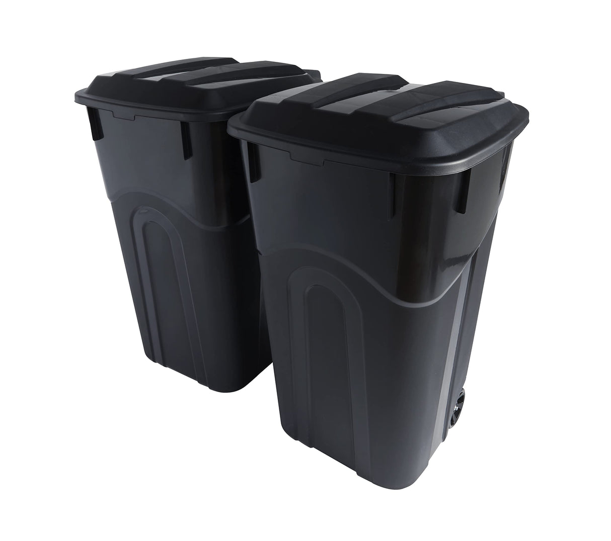 United Solutions 32 Gallon Wheeled Outdoor Garbage Can with Attached Snap Lock Lid and Heavy-Duty Handles, Black, Heavy-Duty Construction, Perfect Backyard, Deck, or Garage Trash Can, 2 Pack United Solutions