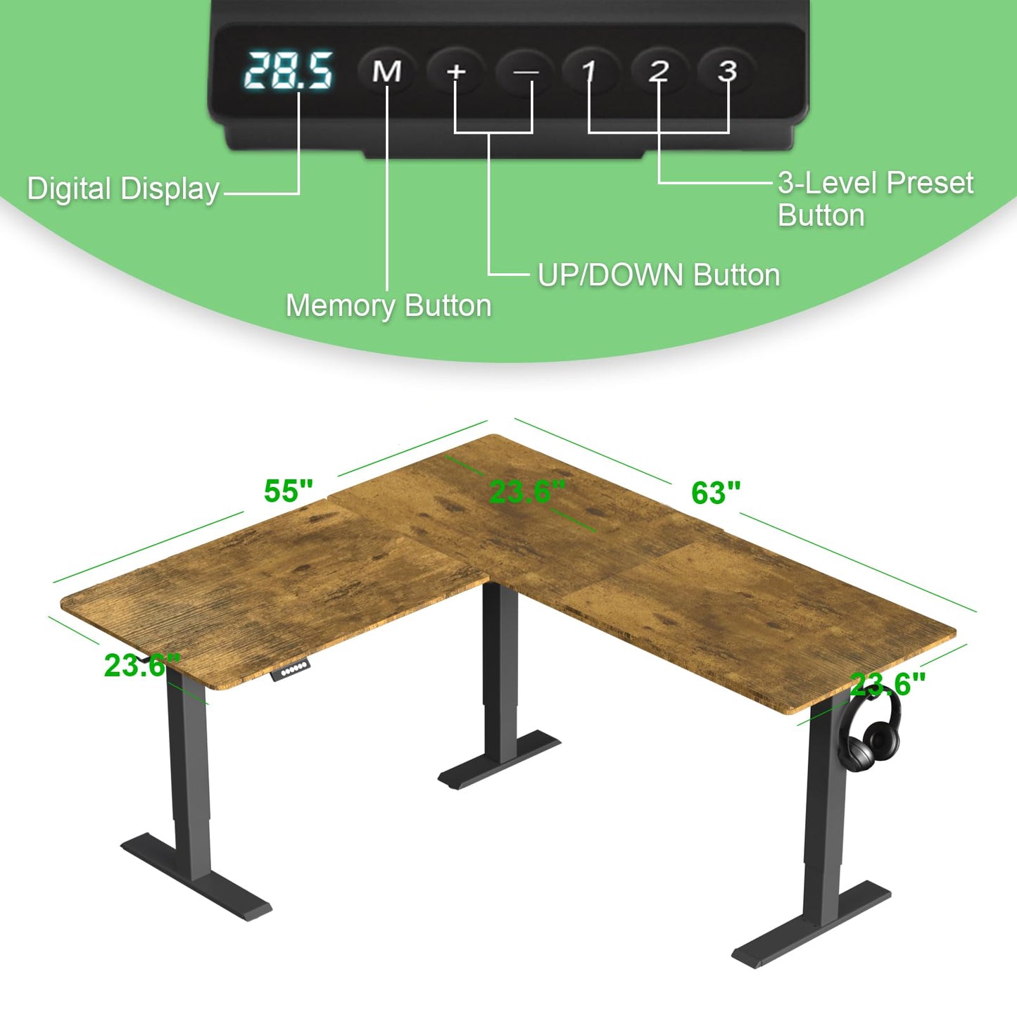 ExaDesk Upgrade Version 63 * 55 inch L Shaped Electric Adjustable Height Standing Desk, Corner Stand Up Desk, Sit Stand Computer L Desk for Gaming Office - WoodArtSupply