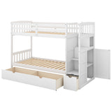Merax Twin Over Full/Twin Wood Bunk Bed with Storage Shelves and Drawers, Wooden Convertible Bed Frame for Bedroom, No Spring Box Needed, White Merax