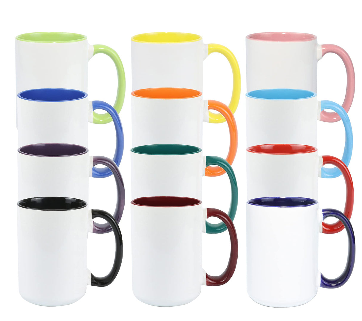 HomeVss Ceramic 15oz Sublimation Coffee Mug, 12 Assorted Colors, Case of 12 HomeVss