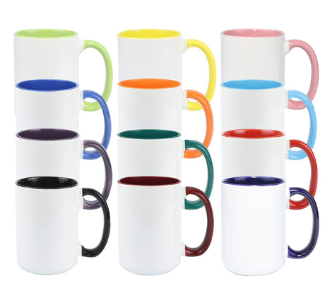 HomeVss Ceramic 15oz Sublimation Coffee Mug, 12 Assorted Colors, Case of 12 HomeVss