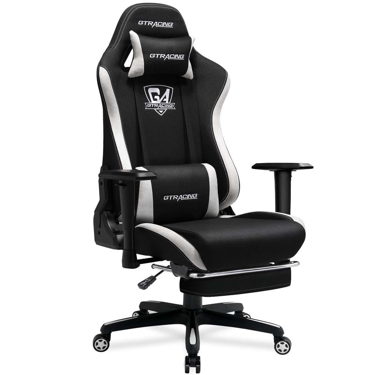 GTRACING Gaming Chair with Footrest, Fabric Breathable Big and Tall Ergonomic Computer Chair 350 lbs with Adjustable Lumbar Support and Recliner, High Back Game Chair for Office Gaming, Black GTRACING