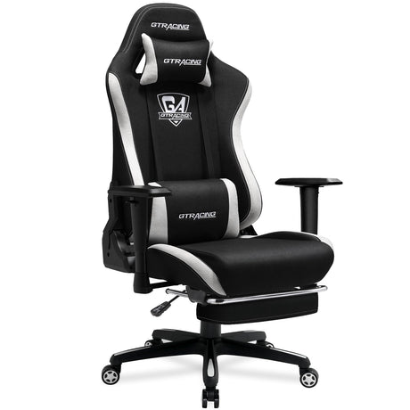 GTRACING Gaming Chair with Footrest, Fabric Breathable Big and Tall Ergonomic Computer Chair 350 lbs with Adjustable Lumbar Support and Recliner, High Back Game Chair for Office Gaming, Black GTRACING