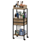 Makeup Organizer Cart Shelf Floor Skincare Organizers Make Up and Station Storage Cabinet For Vanity Standing Cosmetics With Drawers and Wheels For Nail Polish Perfume Hair Tool Beauty(Grey Oak) lurcns