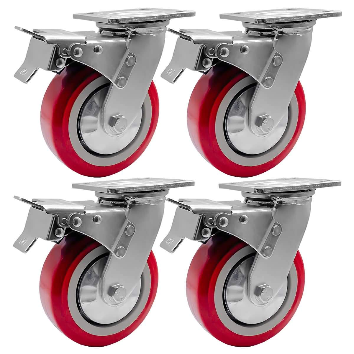 FactorDuty 6" X 2" Heavy Duty Caster Set of 4 Locking Swivel Caster Wheels Polyurethane On Polyolefin Industrial Grade Premium Quality 3600lbs Total Capacity FactorDuty