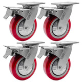 FactorDuty 6" X 2" Heavy Duty Caster Set of 4 Locking Swivel Caster Wheels Polyurethane On Polyolefin Industrial Grade Premium Quality 3600lbs Total Capacity FactorDuty