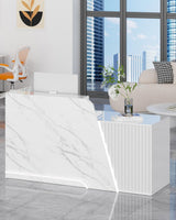 White Reception Desk, Solid Wood Reception Desk with Counter, Check Out Stand with Lockable Drawer & Cabinet, Retail Checkout Counter for Office, Store, Beauty Salon (White Grille-R, 63in) Gguileb