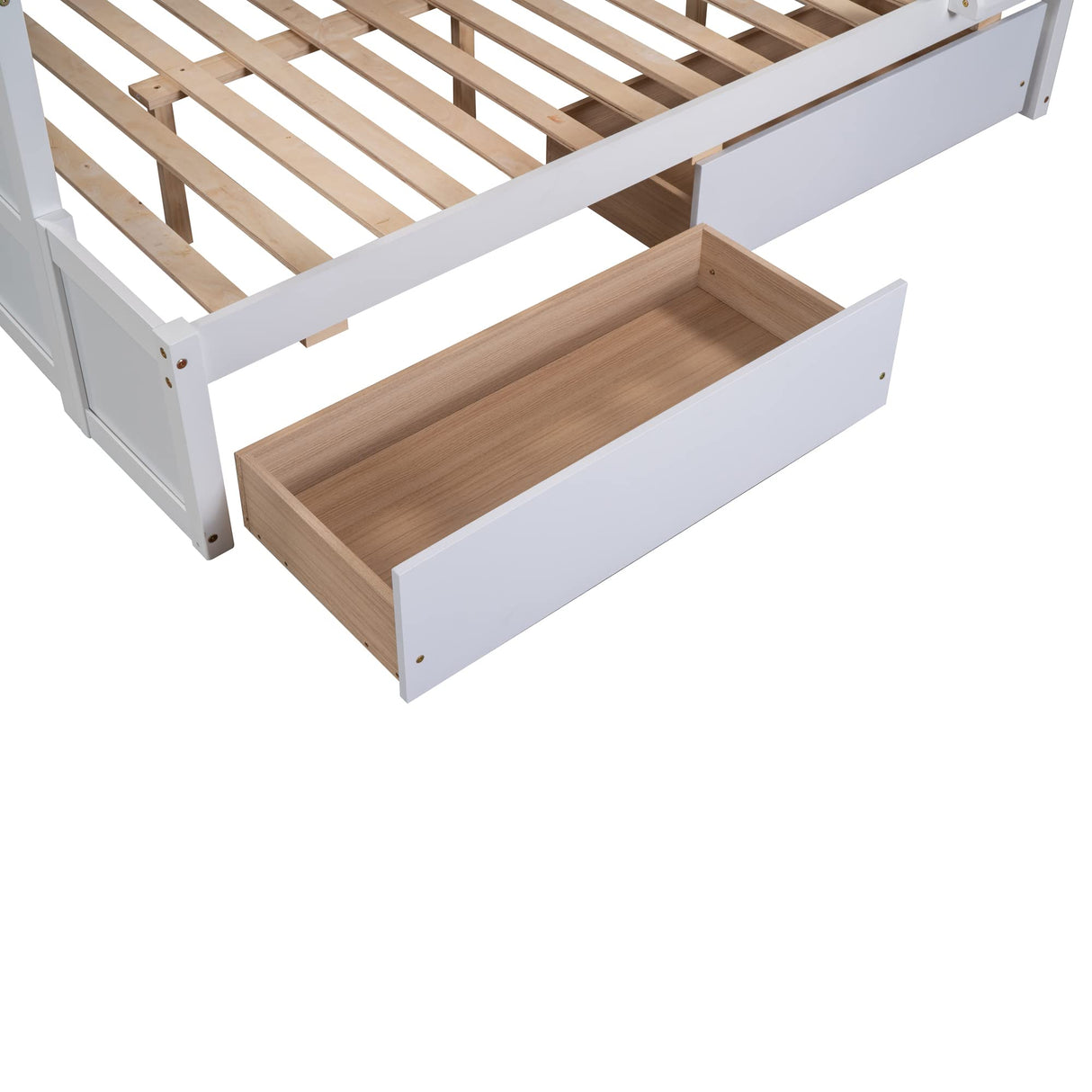 Merax Twin Over Full Bunk Bed, Wood Bunk Bed with Removable Ladders and Two Storage Drawers, Convertible into Two Individual Beds (White) Merax