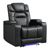ANJ Power Recliner Chair with USB Port, Electric PU Leather Home Theater Seating for Living Room, Movie Reclining Chairs with Blue Ambient Lighting, Hidden Arm Storage, Cup Holders (Black) ANJ