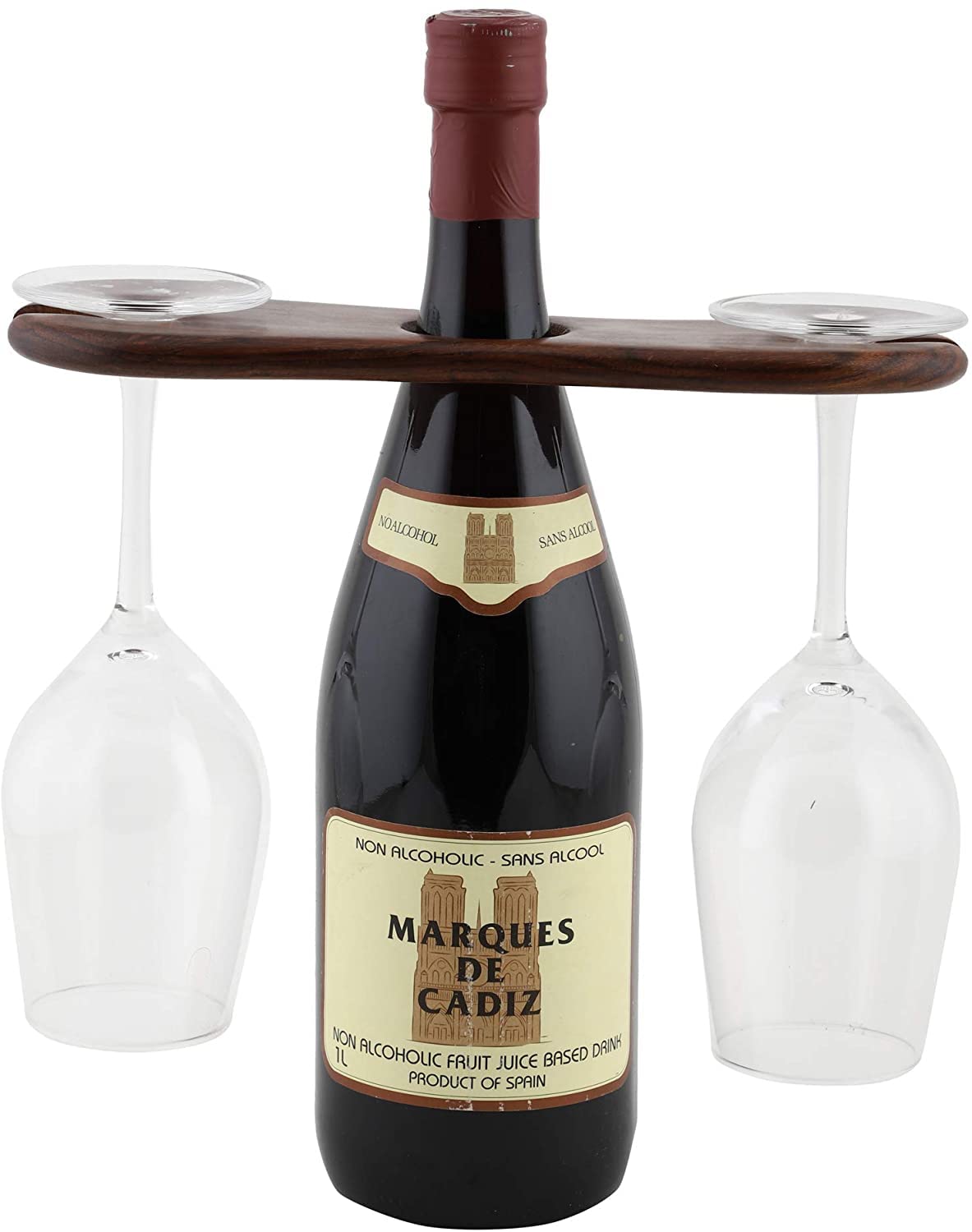Frescorr - Wine Bottle & Glass Holder | Handmade Antique Wood(one of The World's Finest Wood) Stand for Wine for Two Glasses & Bottle (Dalbergia Sissoo) Frescorr