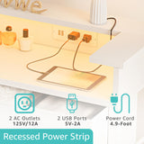 BOLUO White Dresser with LED Light and Charging Station for Bedroom 6 Drawer Dresser with USB Outlet, Dressers & Chests of Drawers Fabric Dresser for Closet Modern BOLUO