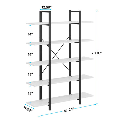 Vintage Industrial 5-Tier Bookshelf by Tribesigns - Extra Large White Bookcase for Stylish Storage - WoodArtSupply