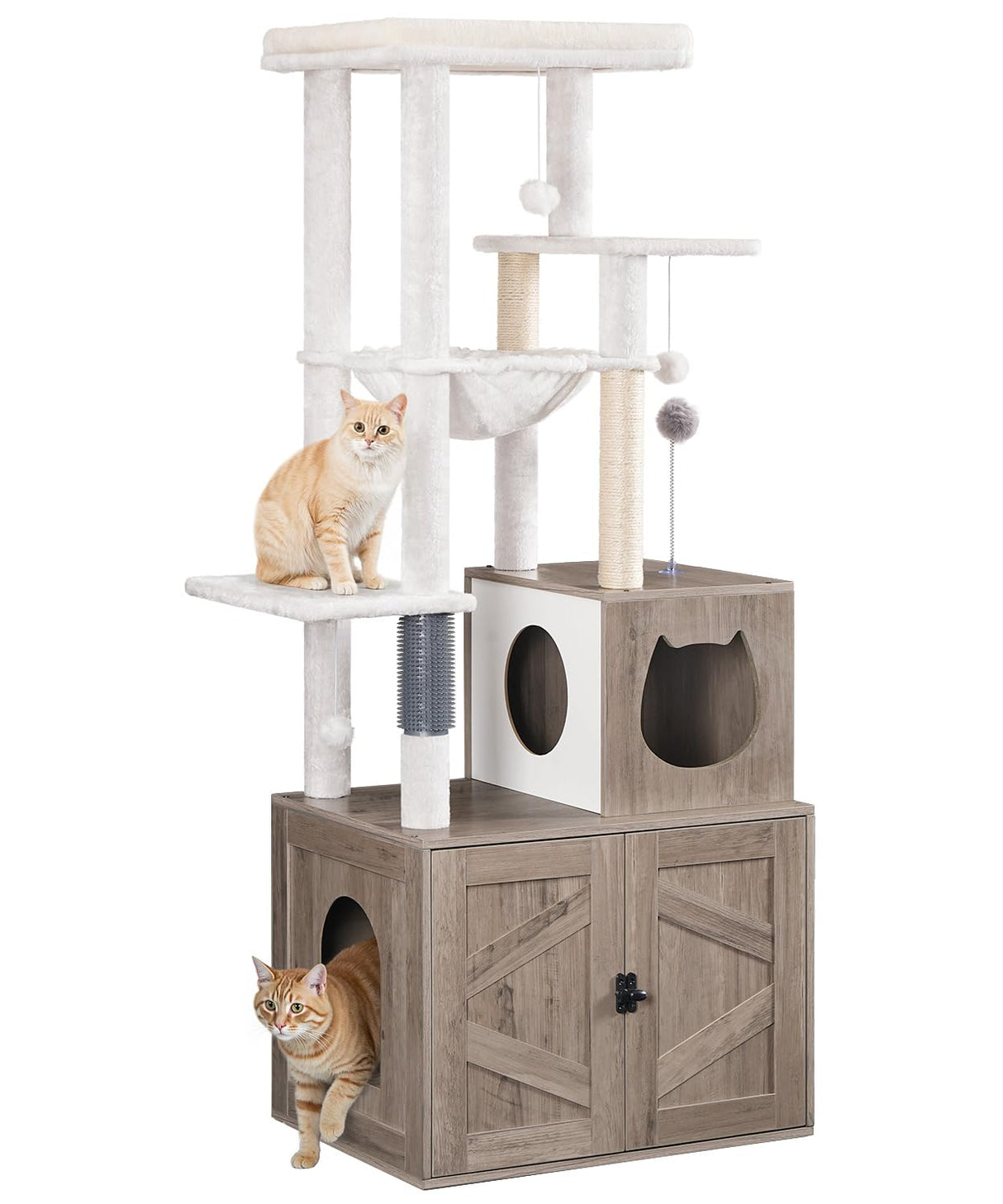 HOOBRO Cat Tree with Litter Box Enclosure, Tall Cat Tower for Indoor Cats, All-in-One Modern Cat Condo, Hidden Litter Box Enclosure Furniture, with Cat House, Sisal Posts, Greige and White BG51MZ03 HOOBRO
