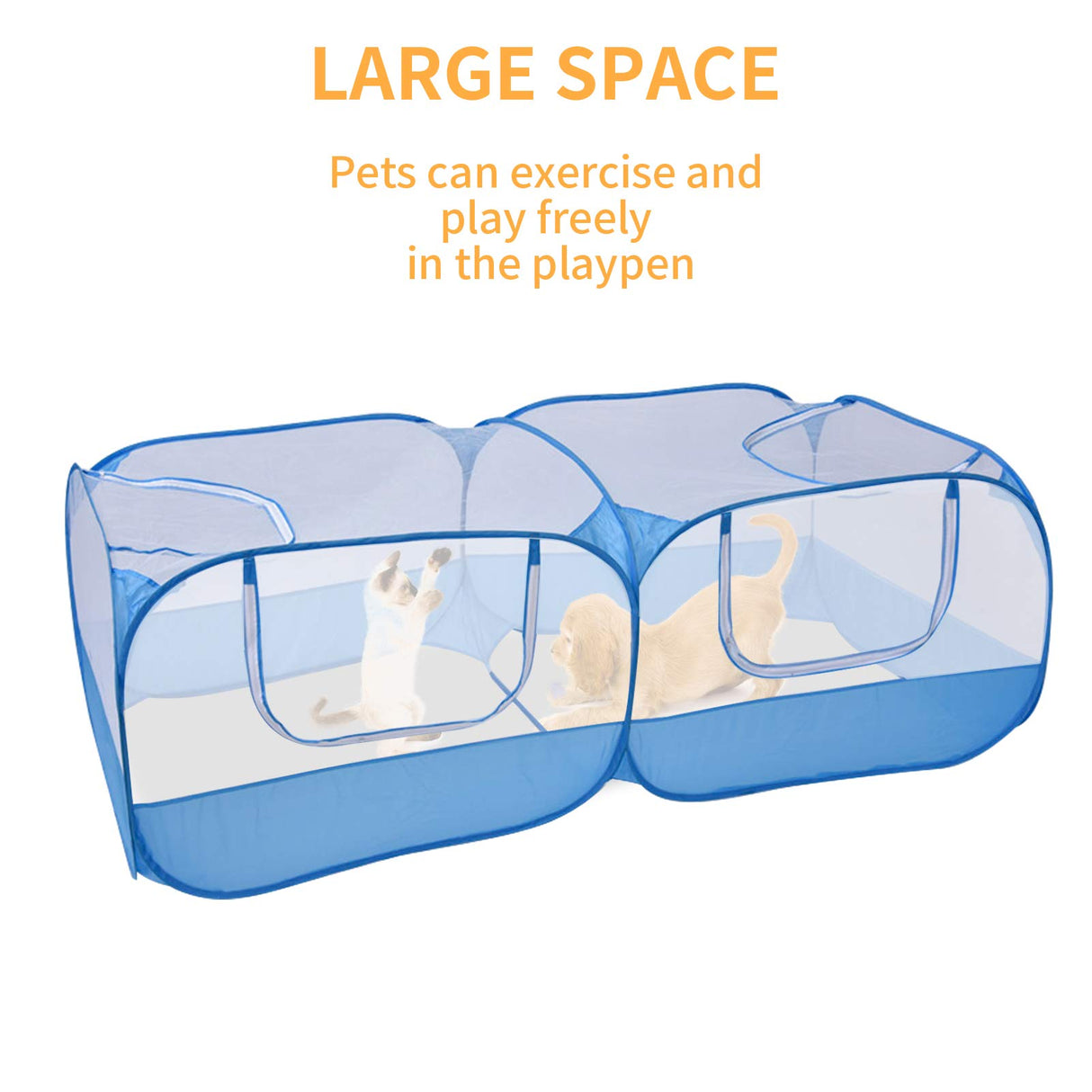 Jhua Pet Playpen for Small Animals, Portable Chicken Run with Cover, Foldable Chicken Coop Outdoor, Play Pens for Small Pets with Transparent Mesh Walls for Chicken Duck Puppy Cat Rabbit (Blue) Jhua