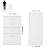 TTVIEW 5 Drawer Dresser Chest, Freestanding Dresser Storage Tower with Metal Handles, White Storage Cabinet for Living Room, Kitchen, Entryway, White… TTVIEW