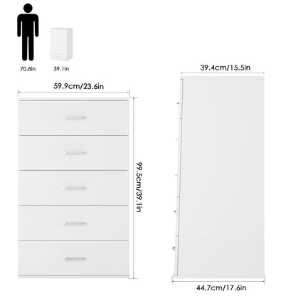 TTVIEW 5 Drawer Dresser Chest, Freestanding Dresser Storage Tower with Metal Handles, White Storage Cabinet for Living Room, Kitchen, Entryway, White… - WoodArtSupply