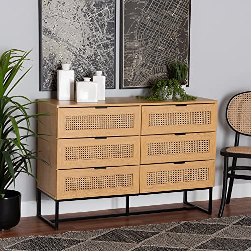 Baxton Studio Sawyer End Table, 6-Drawer, Oak Brown/Black Baxton Studio