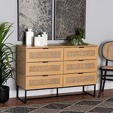 Baxton Studio Sawyer End Table, 6-Drawer, Oak Brown/Black Baxton Studio