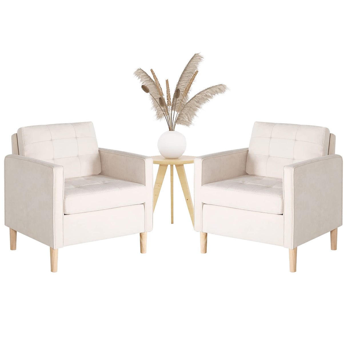 STHOUYN Mid Century Modern Home Office Upholstered Fabric Accent Chairs Set of 2 with Arms Reading Chair Club Chair, Living Room Bedroom Office, White (2, White) STHOUYN