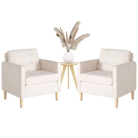 STHOUYN Mid Century Modern Home Office Upholstered Fabric Accent Chairs Set of 2 with Arms Reading Chair Club Chair, Living Room Bedroom Office, White (2, White) STHOUYN