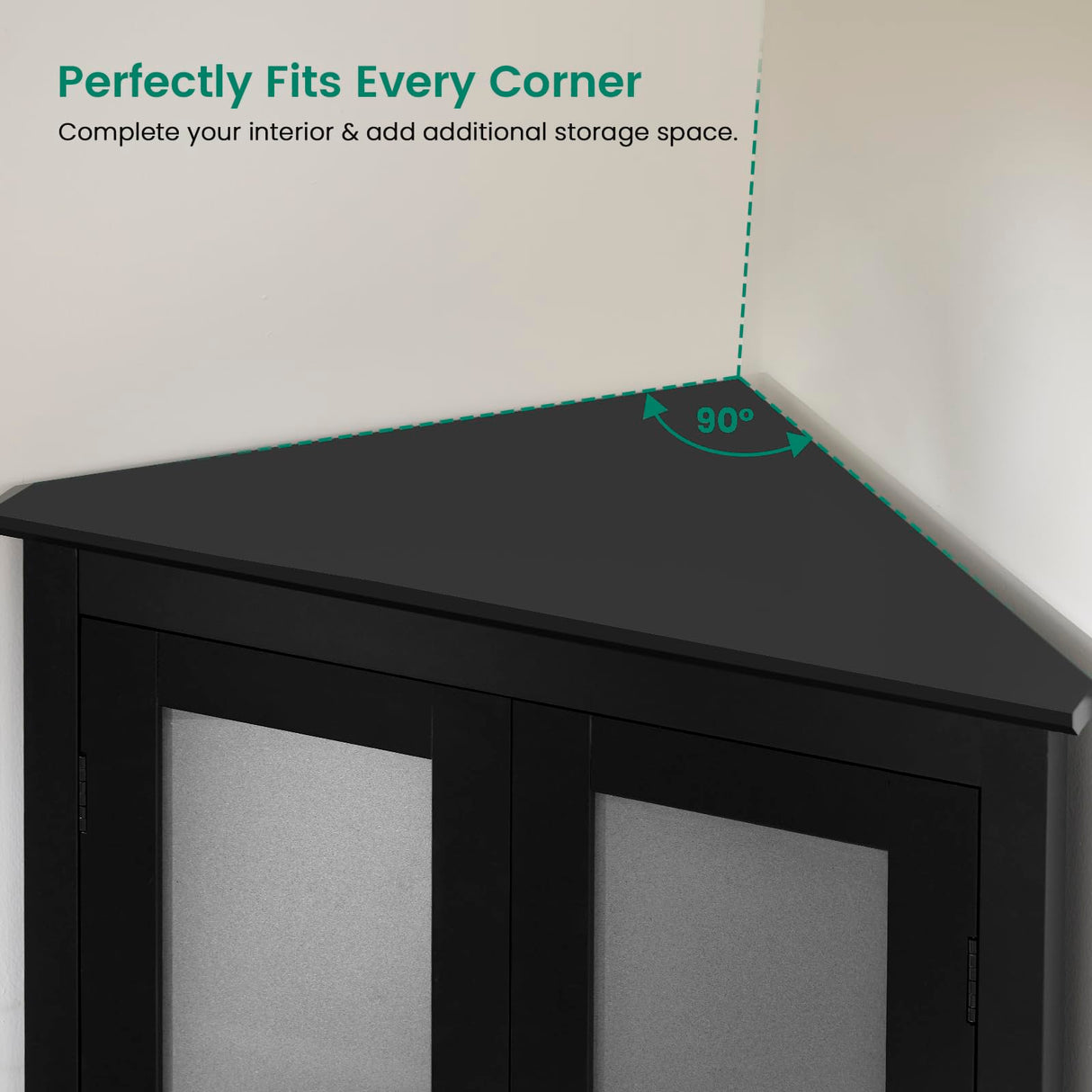 Iwell 63.8" Tall Corner Cabinet with 4 Doors and 5 Storage Shelves, Corner Bathroom Cabinet, Home Space Saver for Bathroom, Living Room, Kitchen, Black Iwell