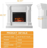 43 Inch Electric Fireplace with Mantel, Tall Fire Place Heater Freestanding with Remote Control Timer LED Flame for Living Room Bedroom, White Cloud Mountain