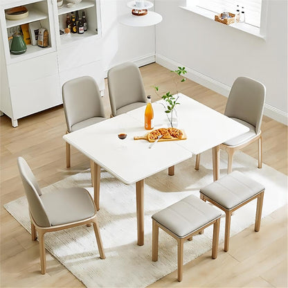 Rukulin 47" Multifunctional Wooden Foldable Dining Table with Thai Oak Legs, Modern Space Saving Kitchen Table for Living Room White, 47" W x 35.4" D x 29" H