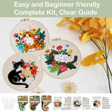 Nuberlic Cat Embroidery Kit for Adults Beginners - 3 Pre-Printed Animal Patterns, Adults Starter Cross Stitch Kit DIY Needlepoint