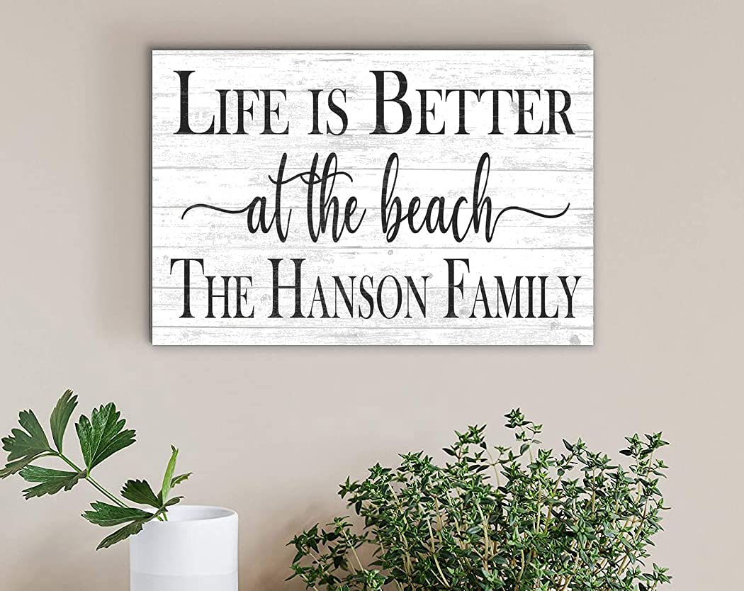 Custom Beach House Sign Personalized Beach Home Decor - Beach Theme Decoration - SOLID WOOD - 16.5 in x 10.5in (Life Is Better At The Beach - White) - WoodArtSupply