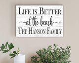 Custom Beach House Sign Personalized Beach Home Decor - Beach Theme Decoration - SOLID WOOD - 16.5 in x 10.5in (Life Is Better At The Beach - White) Broad Bay
