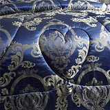 Raytrue-X Comforter Set Satin Silk Blanket All Season Bed Luxury Royal Blue Jacquard Quilt Bedding Sets Matching 2 Pillow Shams (Full/Queen, 88x88 inches, 3 Pieces) Raytrue-X