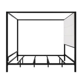 BEDGJH King Modern Canopy Bed Frame - Metal 4-Poster with Tall Linen Upholstered Headboard, Box Spring Required (Black,White, King) BEDGJH