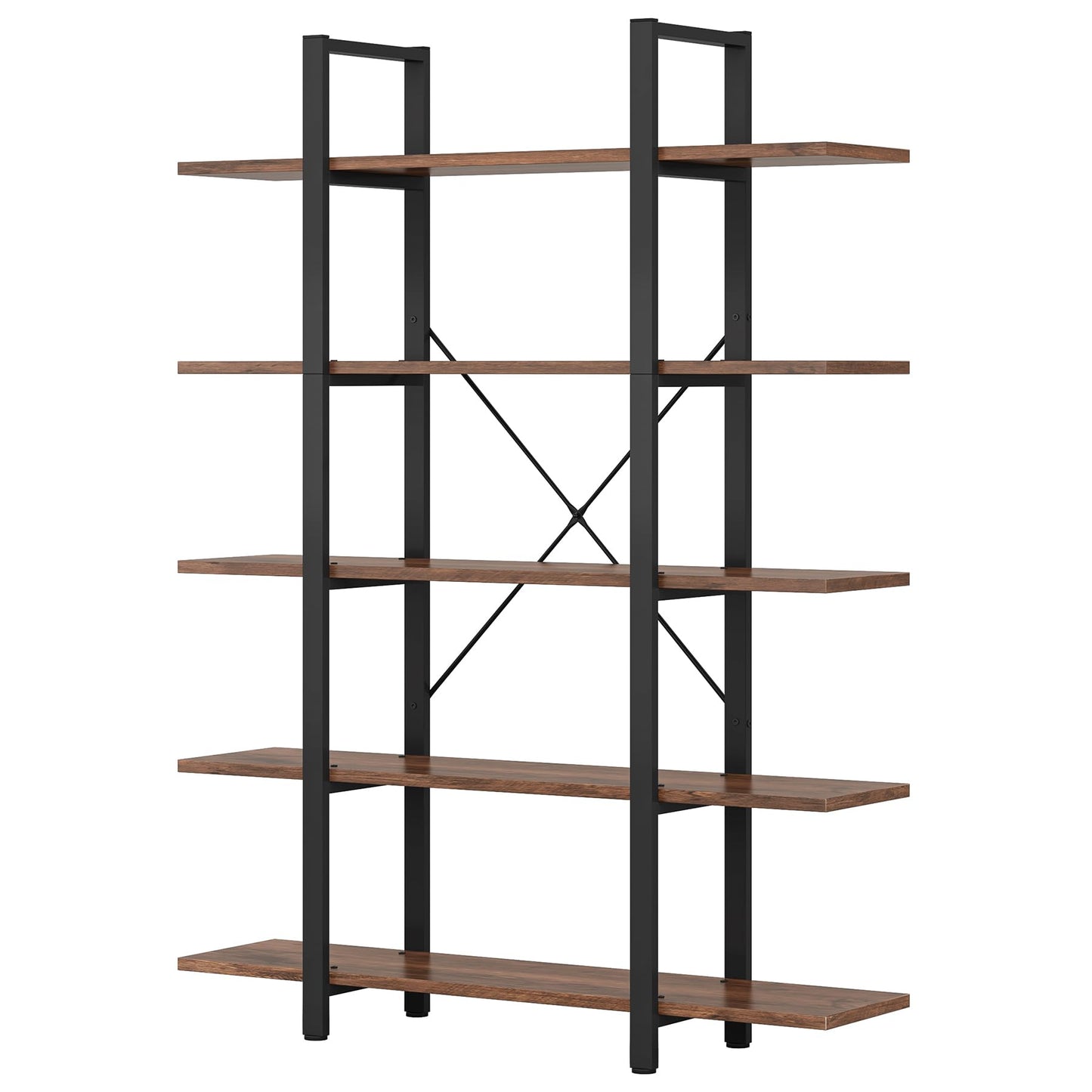 Tribesigns Vintage Industrial 5-Tier Bookshelf - Retro Brown, 72 H x 12 W x 47 L Inches - WoodArtSupply