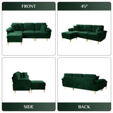 OUYESSIR L Shaped Sectional Sofa Couch, 3 Seat Velvet Sofa with Ottoman and Pillows, Upholstered Comfy Couch Sleeper for Living Room, Bedroom, 91 inches (Green) OUYESSIR